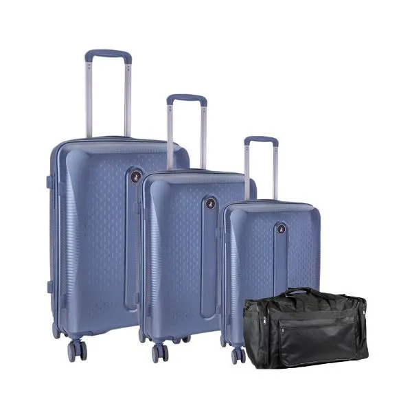 Polo Stellar 3 Piece Luggage Trolley Bag Set + Free Fold Up Duffle - Blue