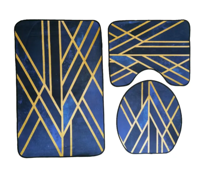 3D Vibrant 3 Piece Toilet Set - Blue Abstract 