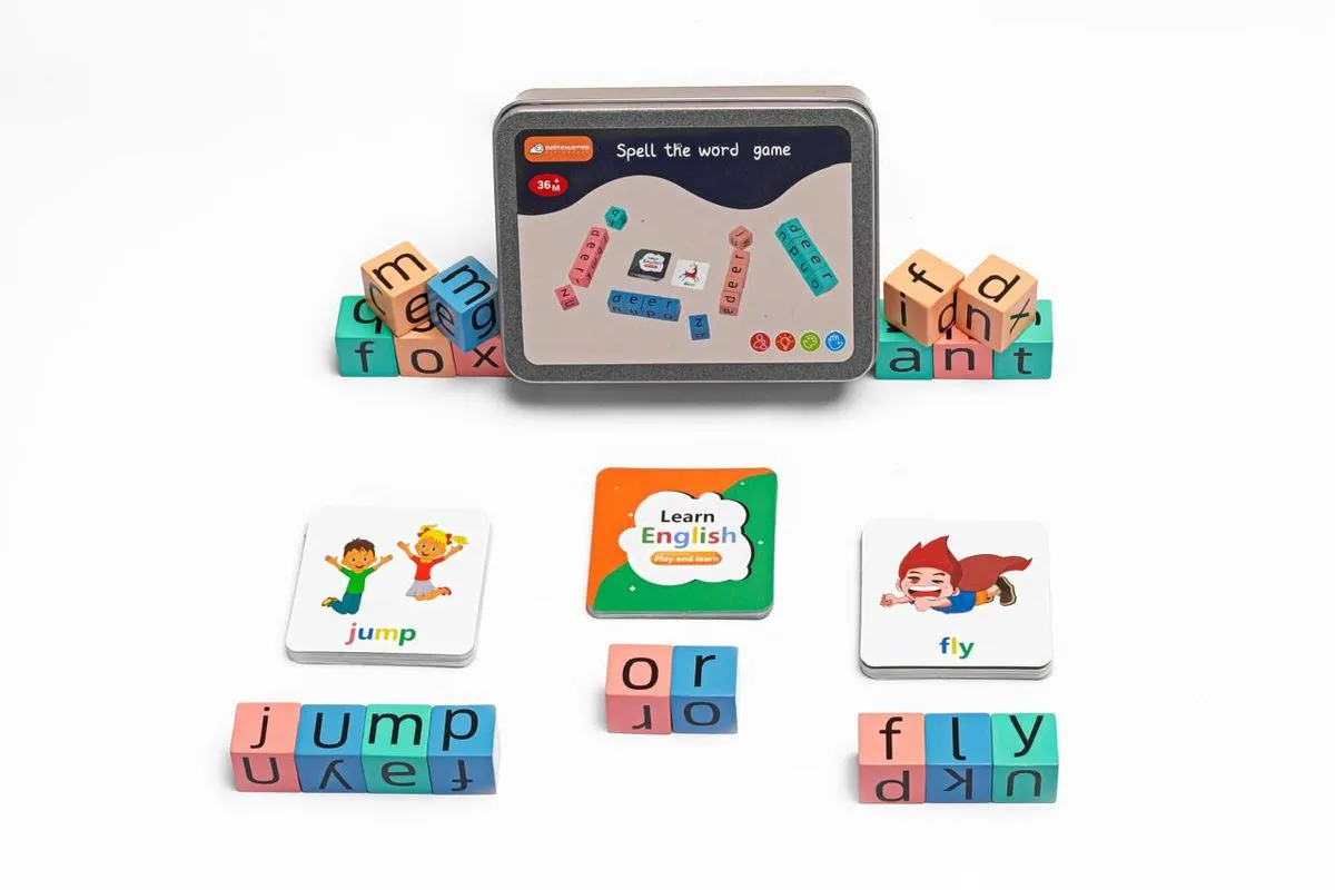 Children Spell Word Flash Cards With Letter Rubik's Cube