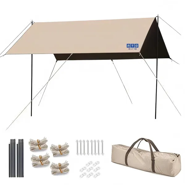 3.3×3m Outdoor Tarp - Waterproof Camping Canopy with Poles, Ropes and Pegs