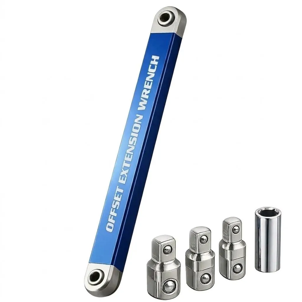 Offset Extension Wrench Set - 15-Inch Ratchet Extender with Adapters