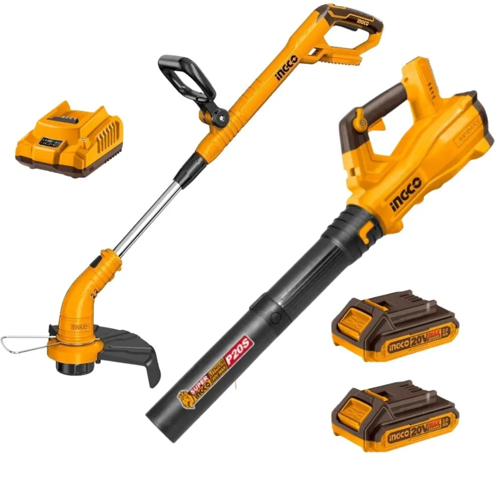 Ingco - Cordless Blower & GrassTrimmer with 2.0Ah Battery & Charger