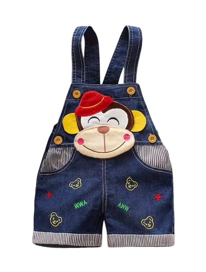 Cute Baby Monkey Demin Overalls Jumper Short Pants