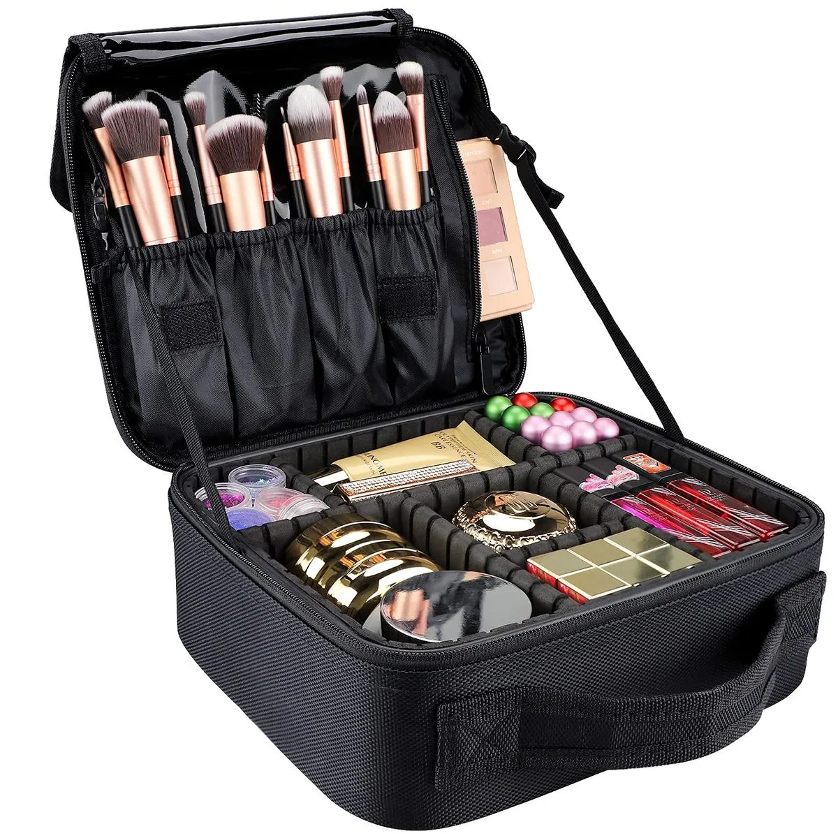 Travel Makeup Bag, Cosmetic Bags for Women, Artist Storage Portable Case - Black