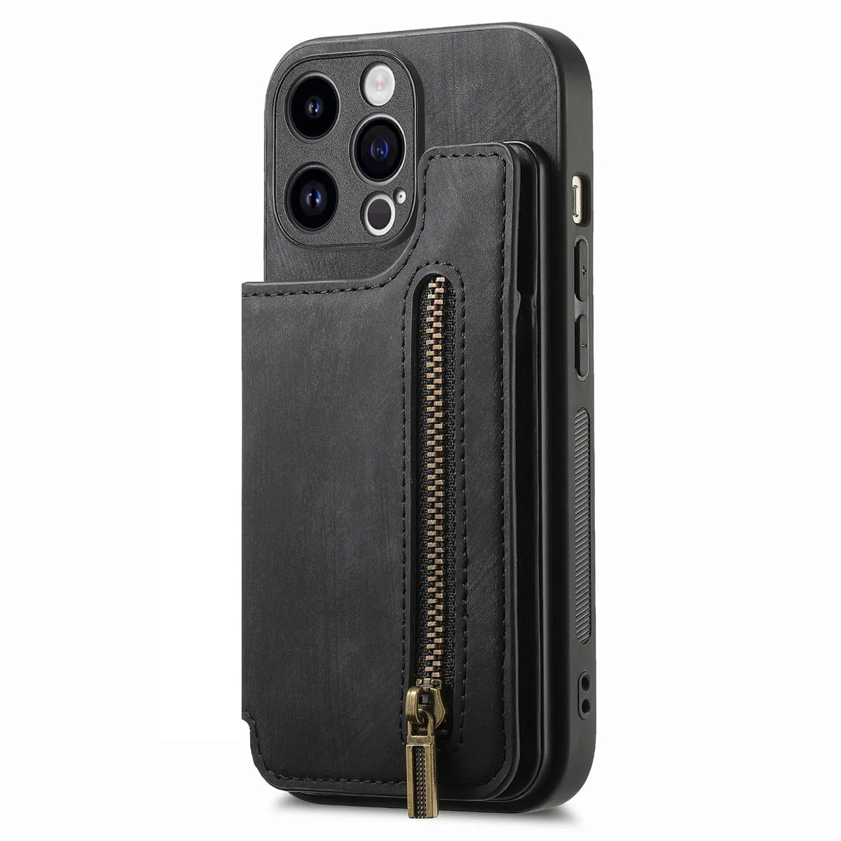 Magnetic Leather Wallet Phone Cases Compatible With iPhone 15 Pro Max - Black