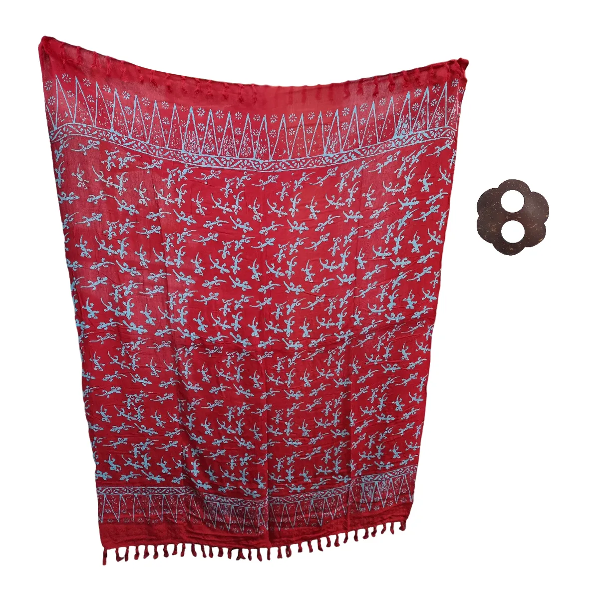 Sarong Gecko Wrap With Coconut Shell Buckle 160cm x 115cm - Red