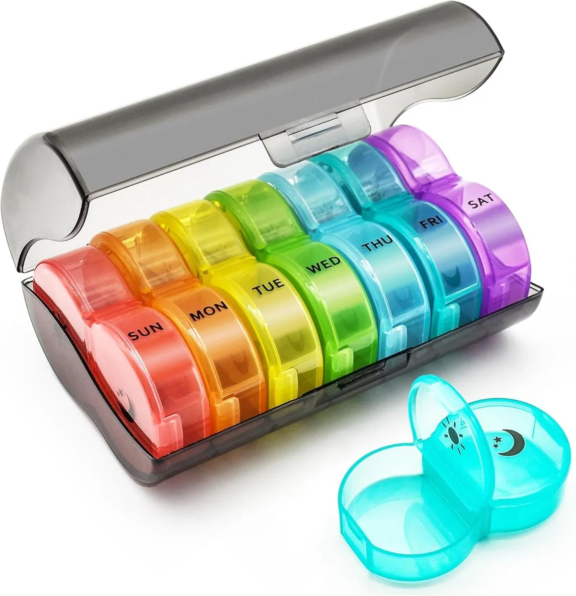 Weekly Pill Organizer AM PM with 7 Daily Pocket Case - Black