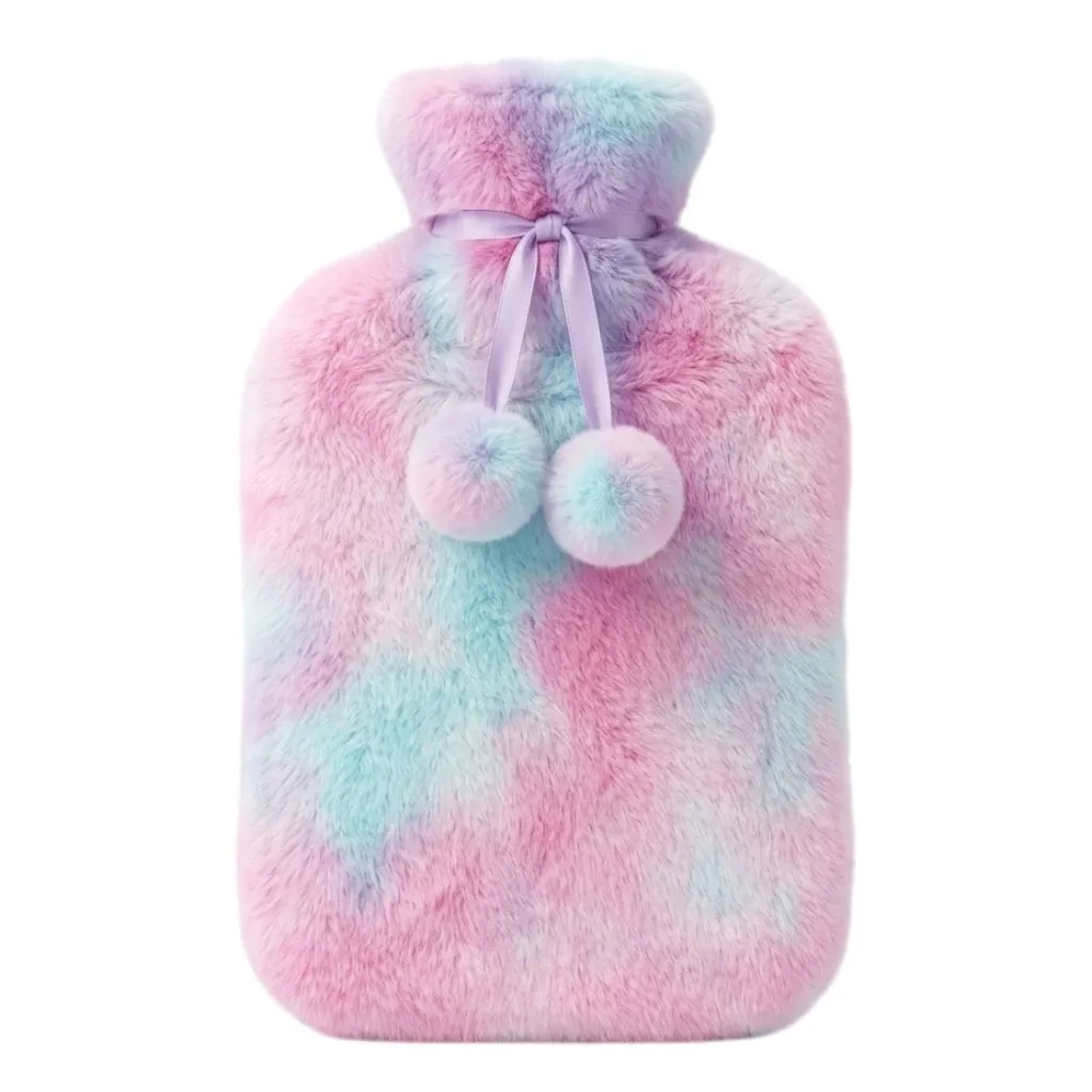 2L Large Dreamy Soft Fluffy Plush Fleece Hot Water Bottle Winter Warmer - Blue, Pink