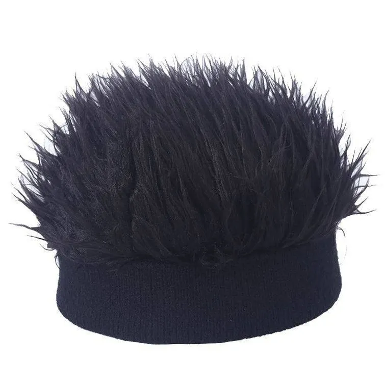 Winter Hat For Men - Spiky Hair Beanies For Men - APEY Funky Wig Beanie - Black