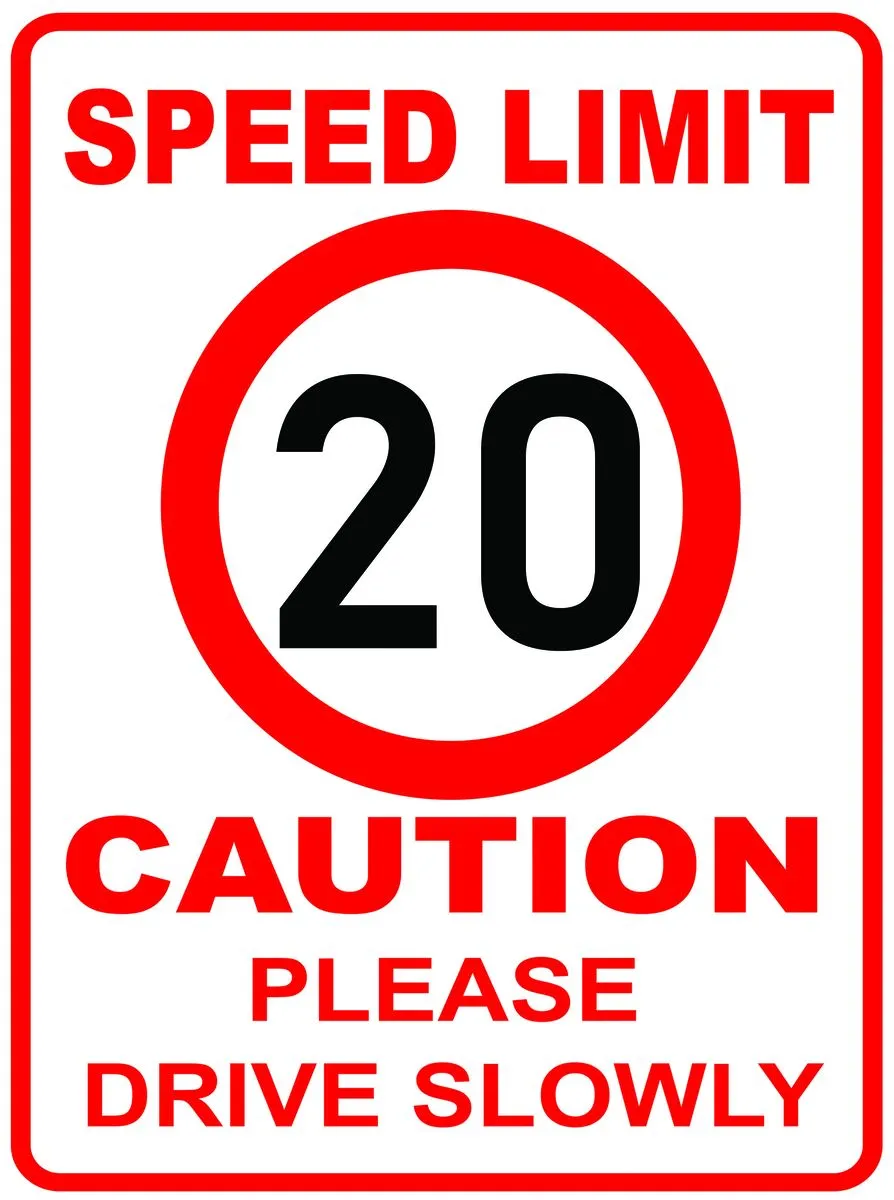 Speed Limit 20 Caution Please Drive Slowly 60x80cm Sign.