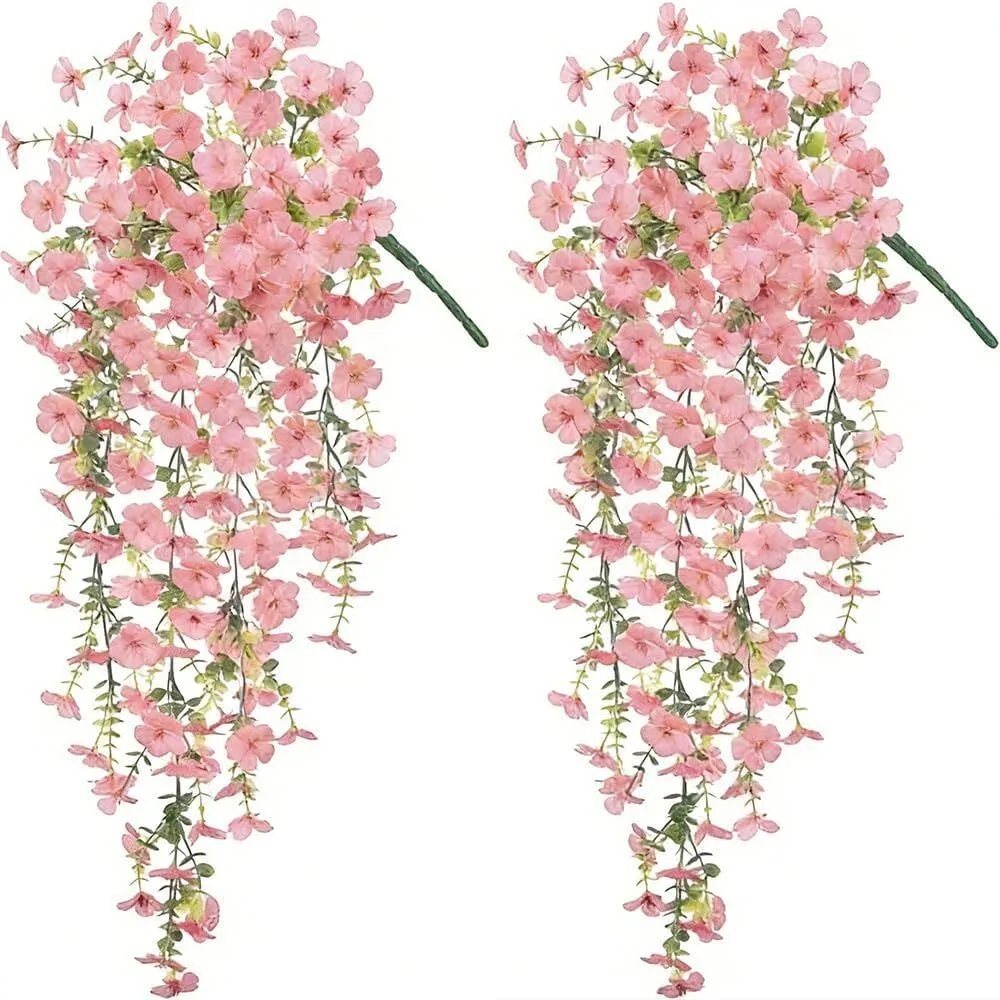 Mustowl 4-Pack UV-Resistant Artificial Pink Violet Hanging Vines