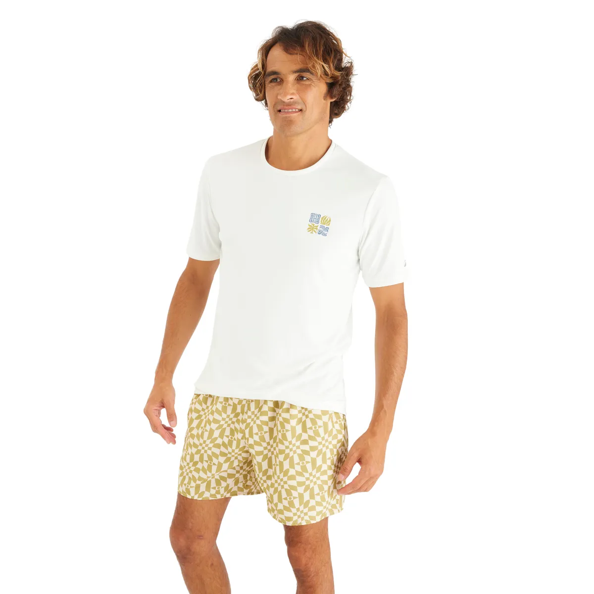 Olaian Men's Short-Sleeved Surf T-Shirt UPF50+ - Whiteflower White
