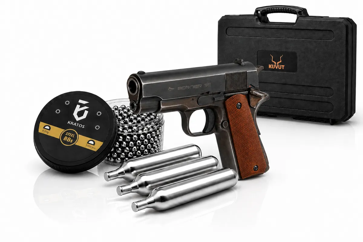 Borner 1911 Blowback CO2 Air Pistol 4.5mm - Multi Kit Options - Deluxe Combo