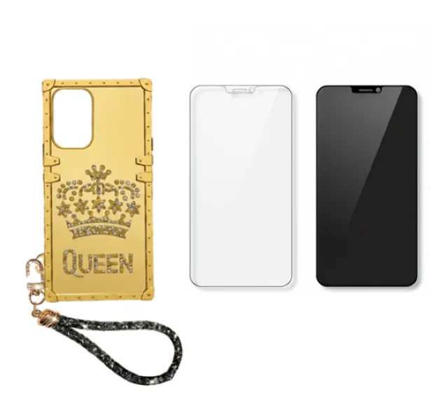 Compatible With S25 Ultra Luxury Rhinestone Gold Mirror Phone Cover + 2 Screen Protectors