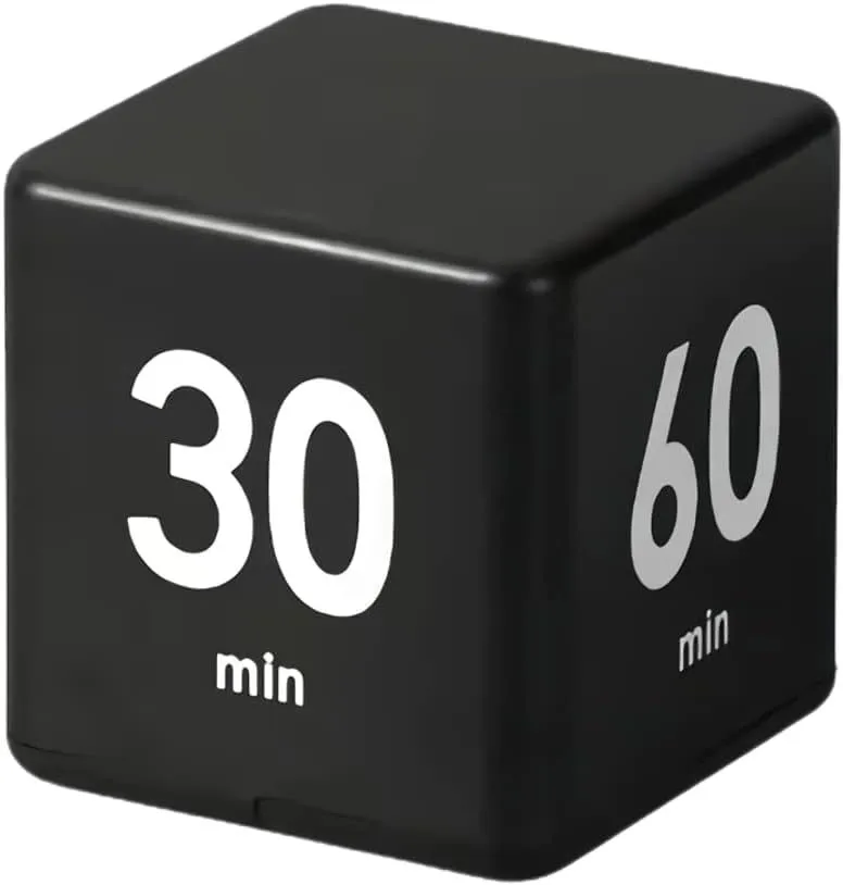 Cube Timer for Kitchen Exercise and Time Management 15, 20, 30, 60 Minutes - Black