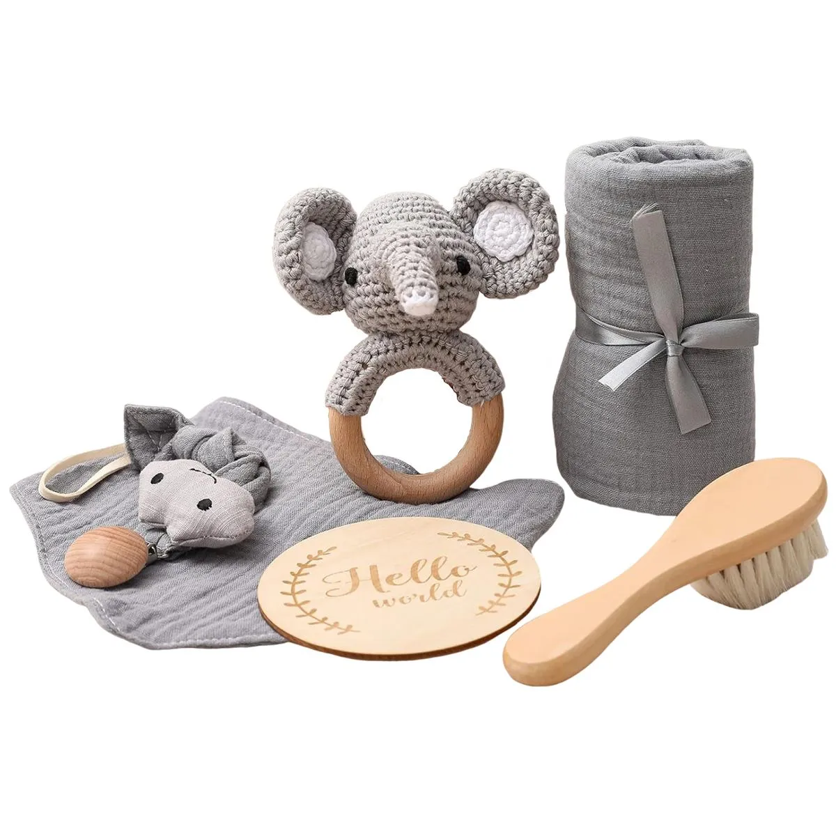 Baby Shower Gifts Set New Baby Bath Gift Set 6 Pcs with Baby Blanket - Grey