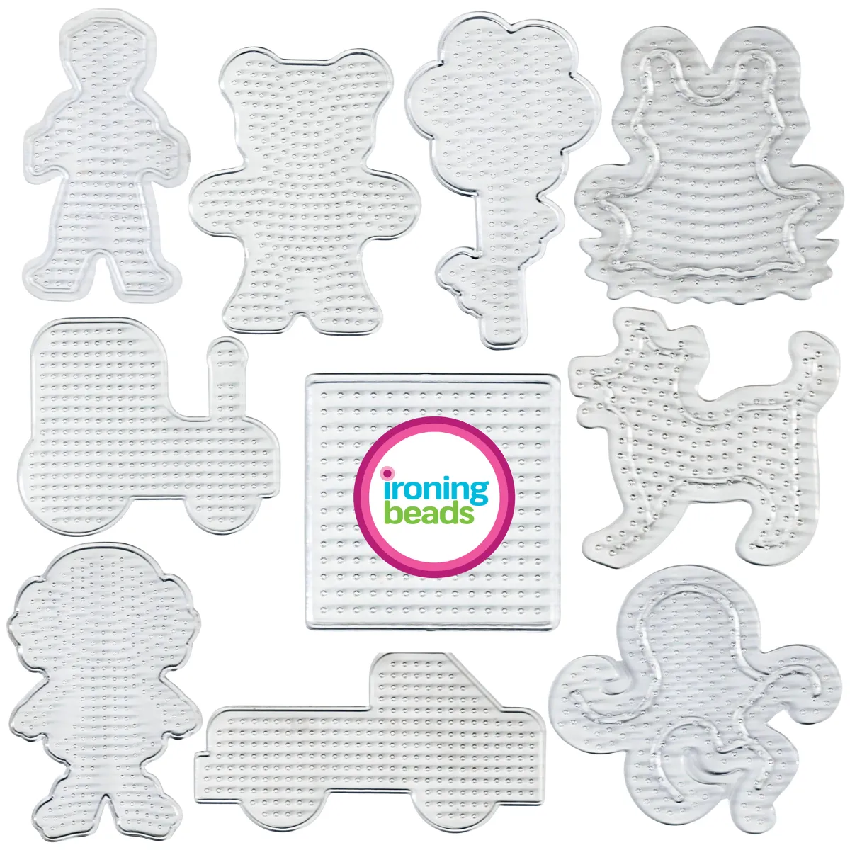 Ironing Beads - Mixed Fun - Mixed Pack of 10 Small Pegboards - No Beads