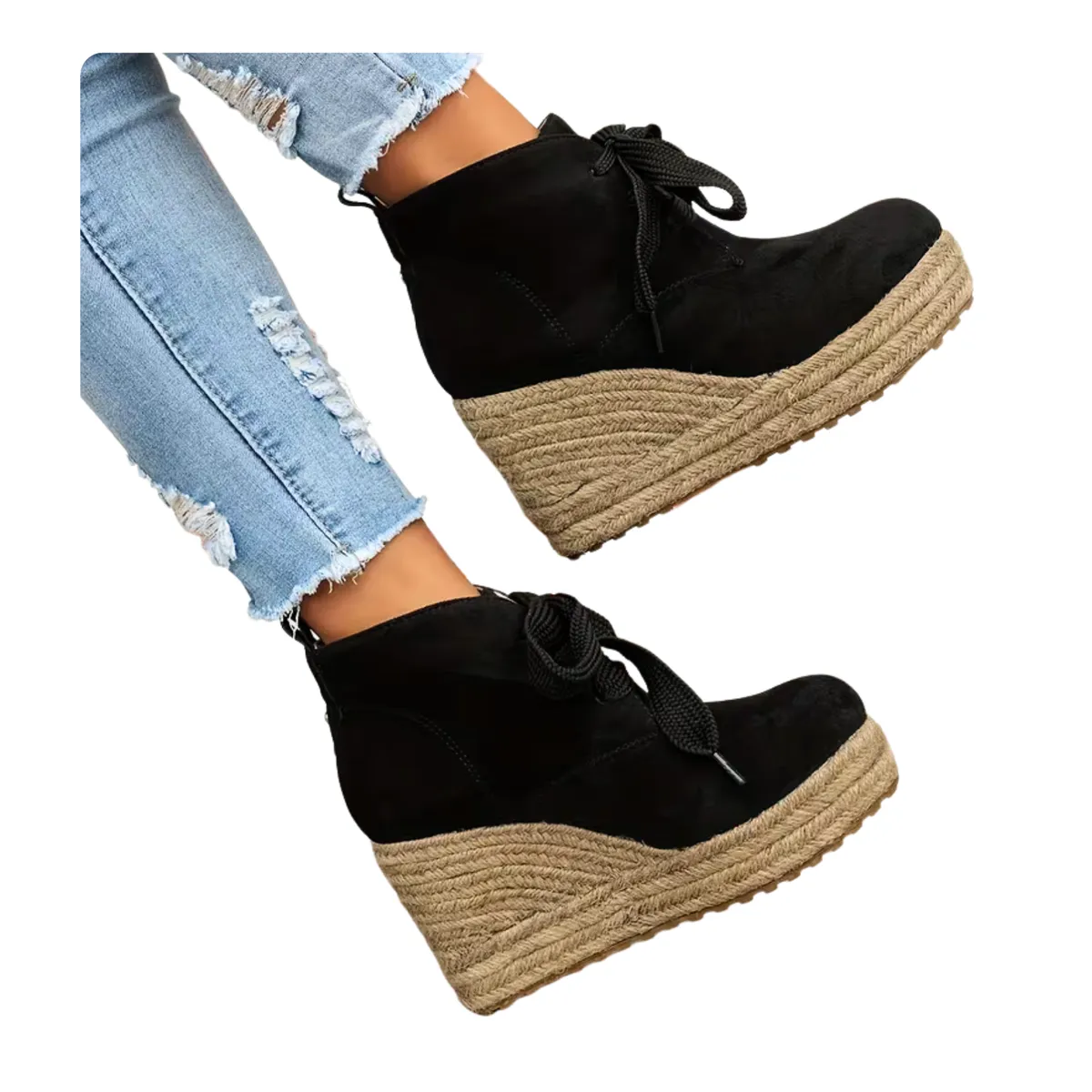 Black Wedge Heel Boots