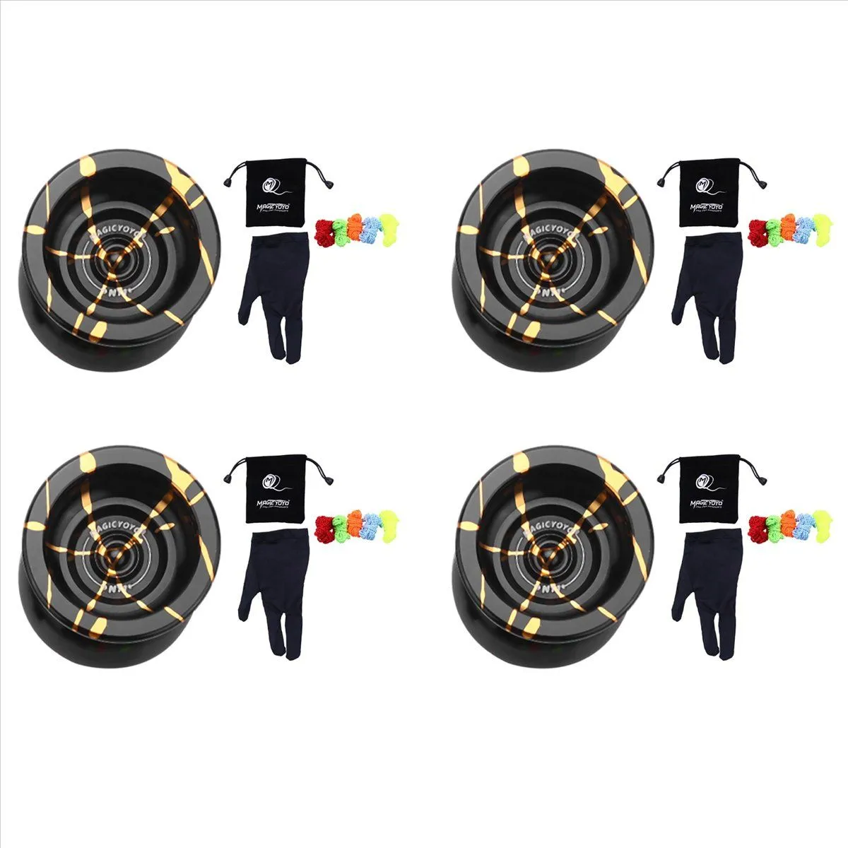 Magicyoyo Alloy Aluminum Yoyo Ball (Black Golden) Glove 5 Strings
