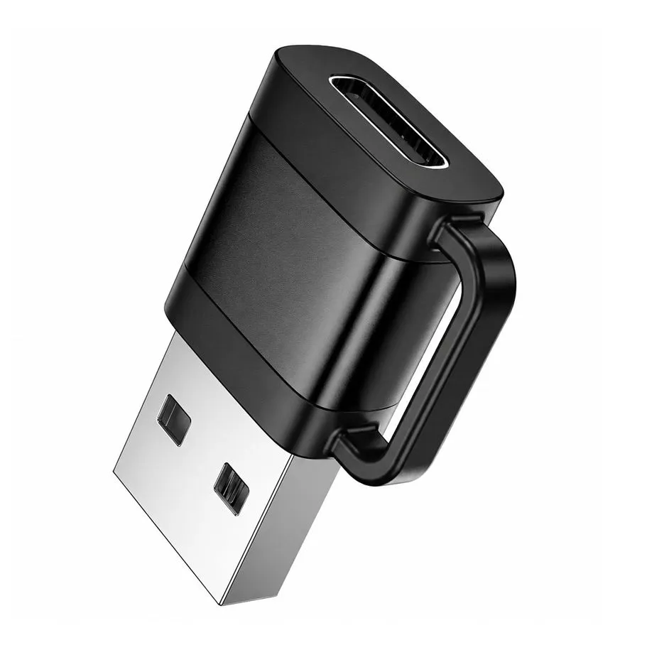 USB-A Male to USB-C Female Adapter - USB 2.0 Converter for Charging black