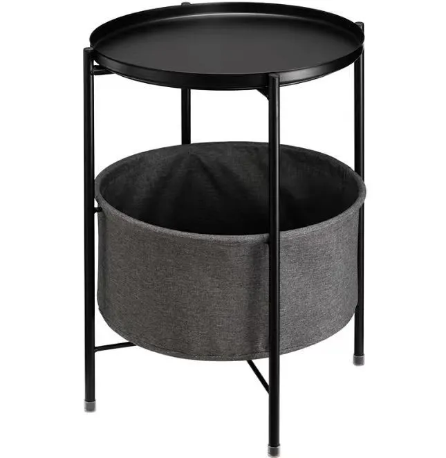 Round Side Table Fabric Storage Basket, 40cm Diameter, 60cm Height - Black