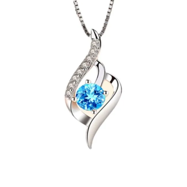 Women Blue 925 Sterling Silver twist Pendant Necklaces
