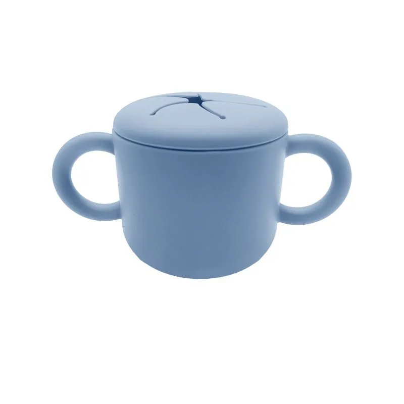 Dual Handle Silicone Toddler Snack Cup Anti Spill Portable Container - Blue