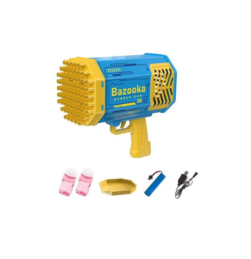 Rechargeable 69 Holes Upgraded Bazooka Bubble Gun With 2 Bubble Bottles - Blue / Yellow 