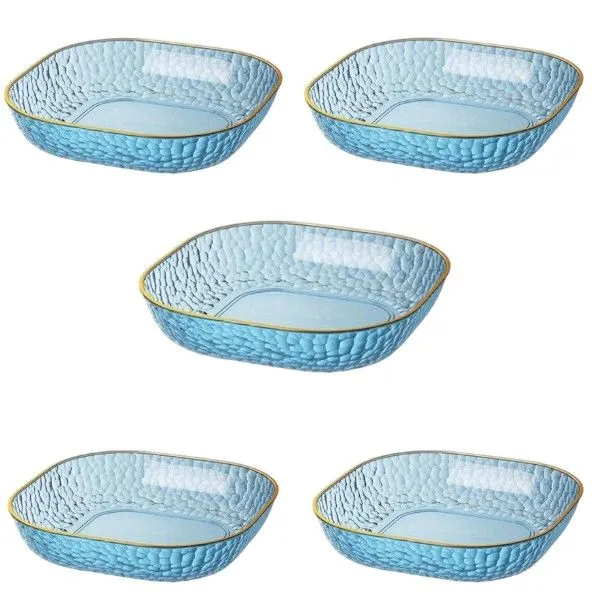 5 Pack - Plastic Diamond Textured Fruit Plate - Blue