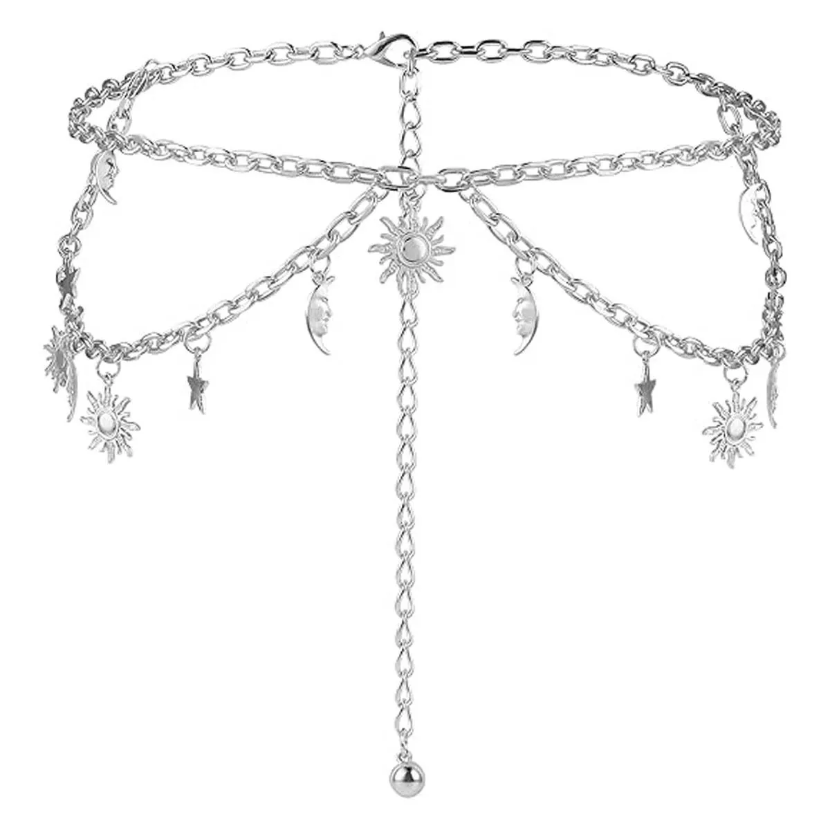 Double Layer Women Metal Chain Belt, Adjustable Waist Decorated Metal Belt