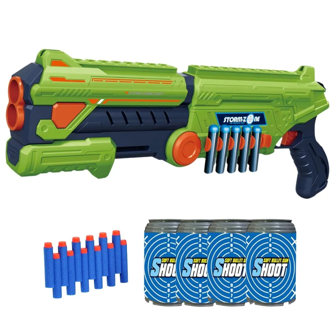 TEETO TOYS Double-Barrel Foam Dart Gun - Foam Blaster Playset - Toys for Boys - Green, Orange