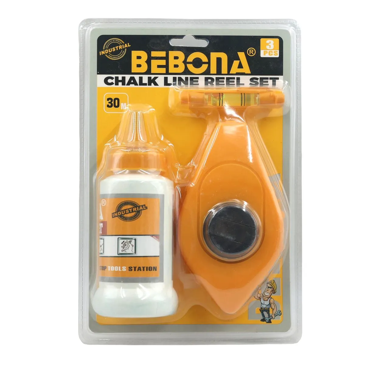 30m Chalk Line Reel Set with Spirit Level & Chalk Powder AY001-202