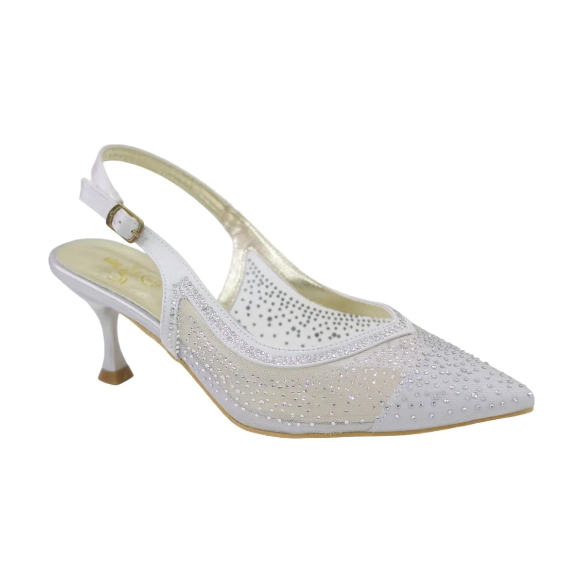 LaMara Paris View Mesh Embellished 6.5cm Heel Sling Back Silver