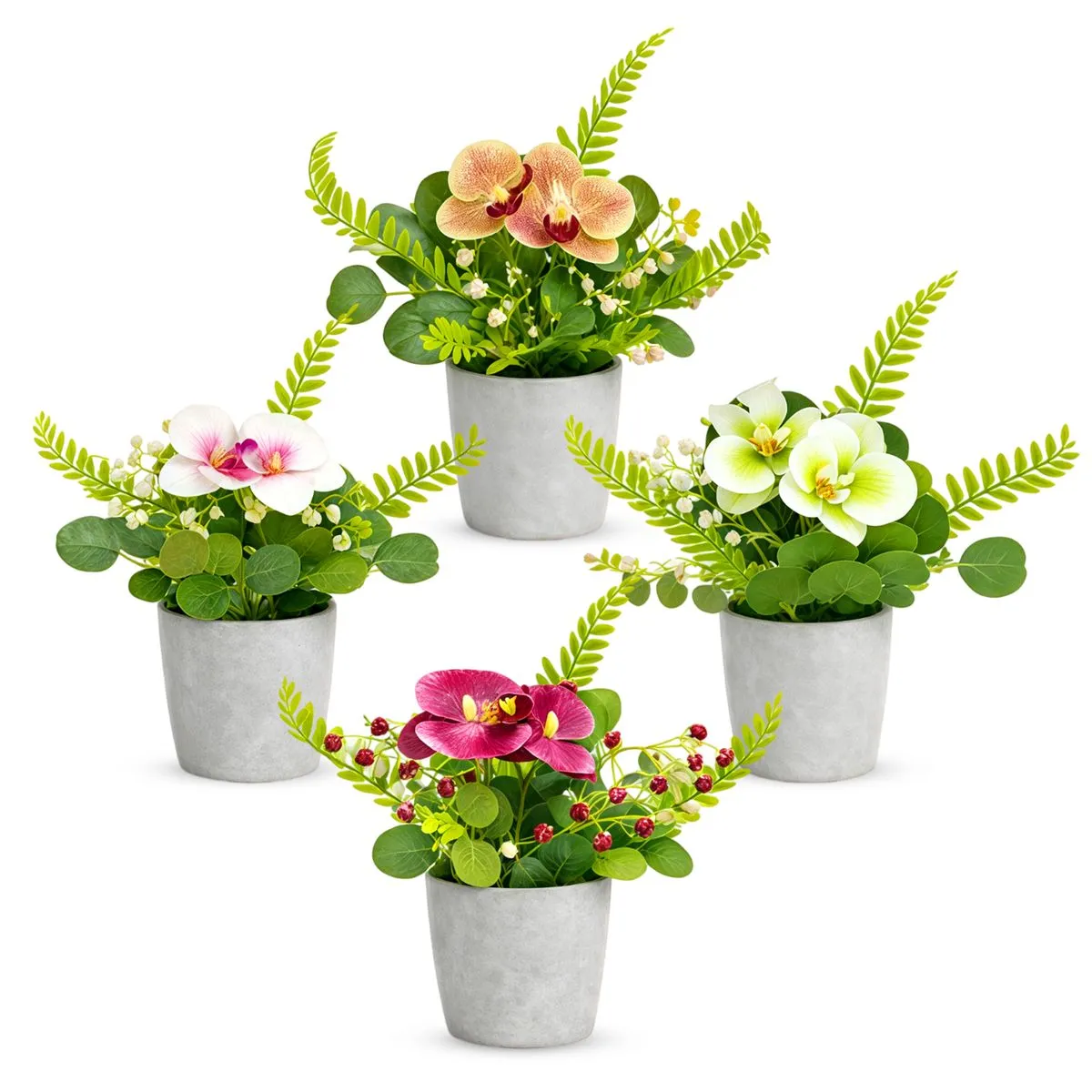 Dezvous 4 Piece Artificial Pot Flowers Mini Potted Plants - A