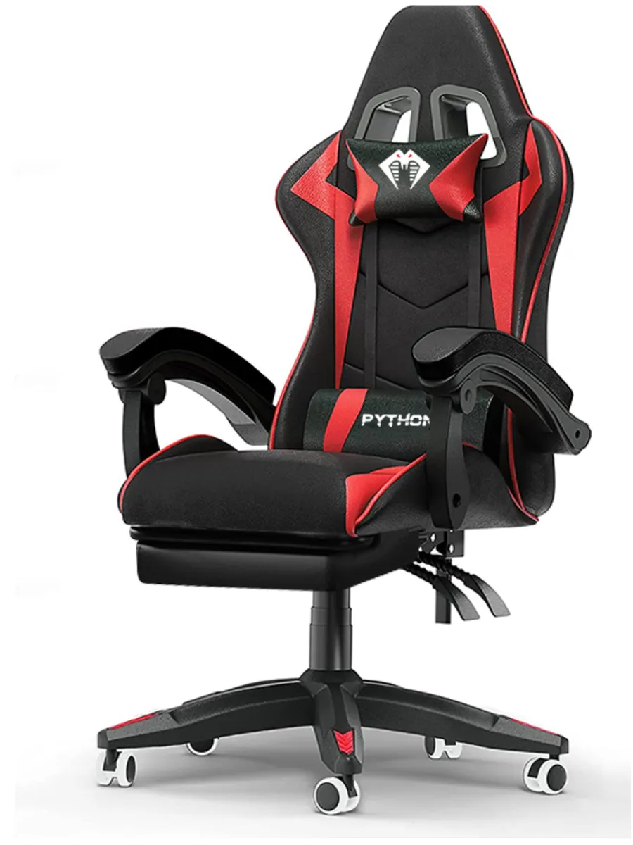 Python Ergonomic Gaming Chairs - Faux Leather Upholstery Material - (Black / Red)