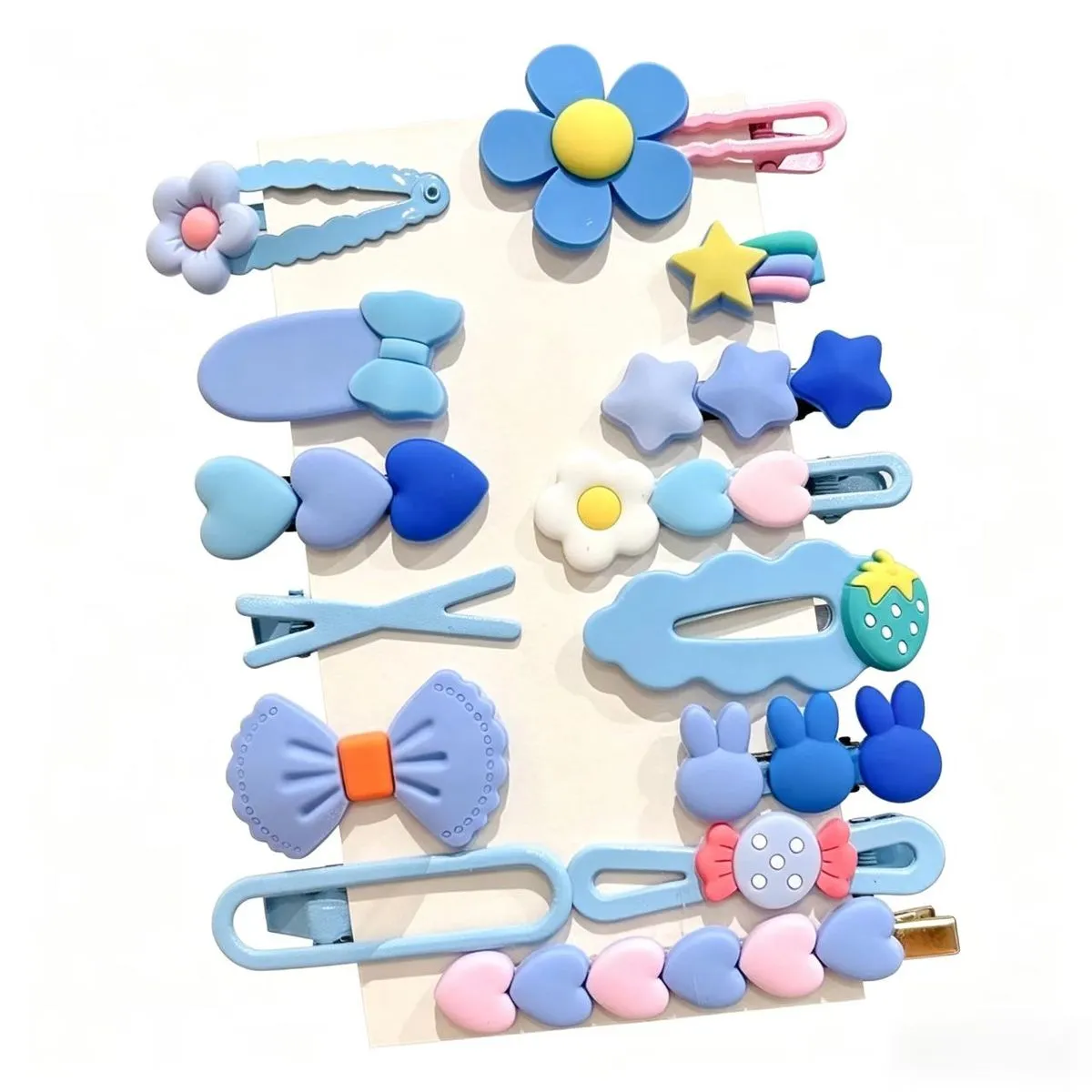 Kids Cute Cartoon Hair Clips Set Non-Repeating Hair Barrettes - 14 Piece - Blue