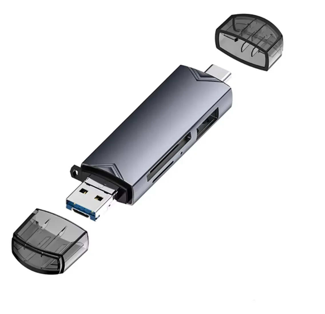 Type C SD TF Card Reader 6 in 1 USB 3.0 Micro Flash Drive Card Reader - Grey