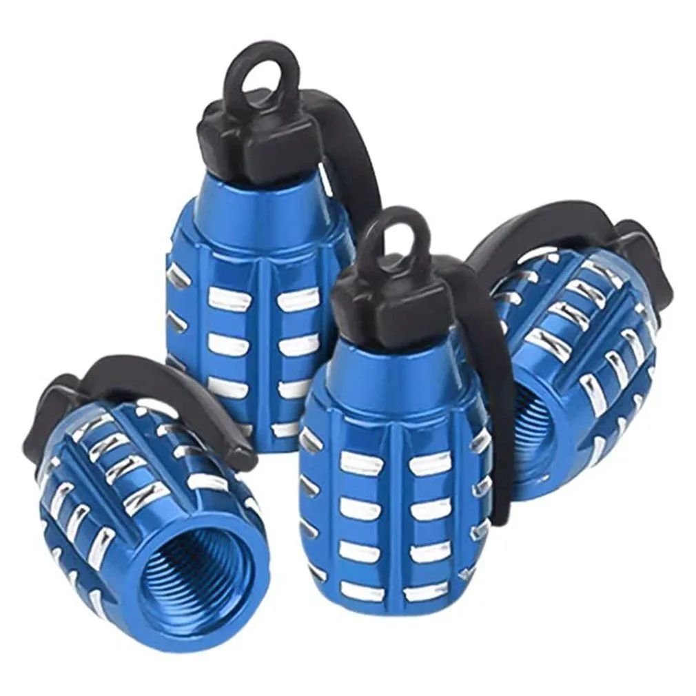 Grenade Tire Valve Stem Caps - Set of 4 - Blue