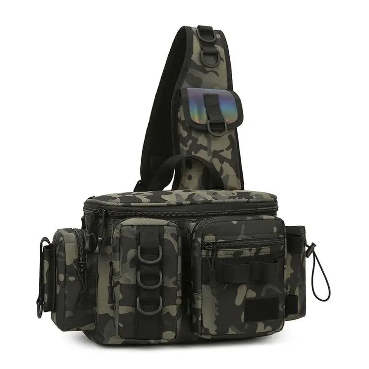 Fishing and Outdoor Multifunctional Waist Pack with Shoulder Strap Support - Green Camo