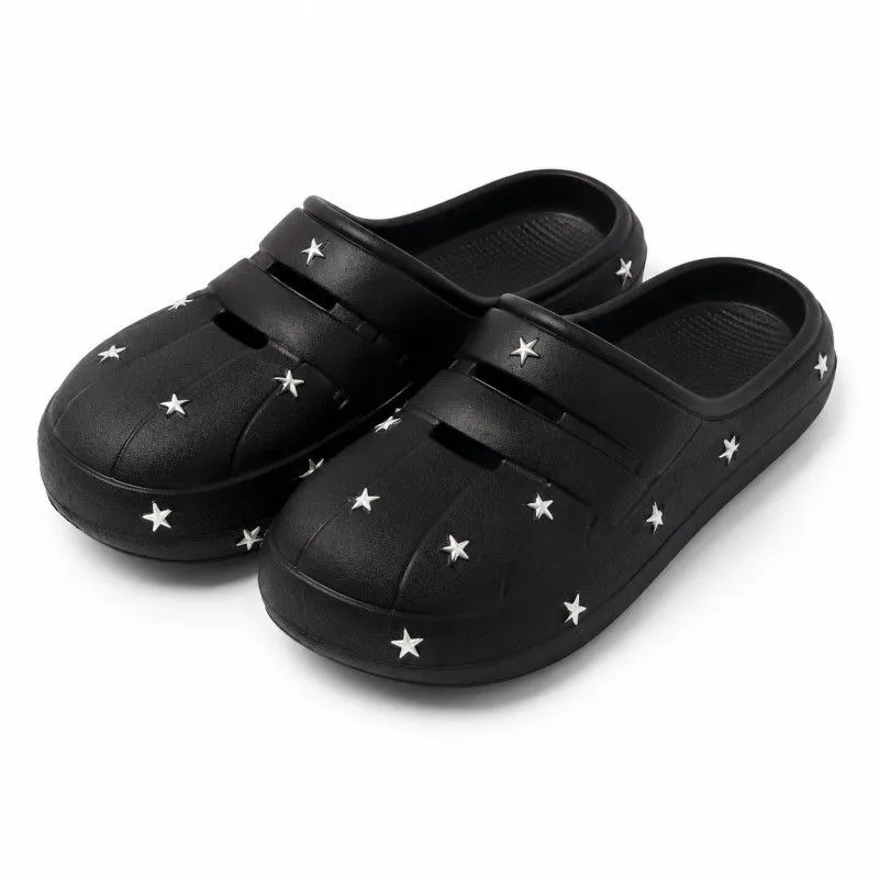 Cute Style Shell Cut-Out Star Slippers - Black