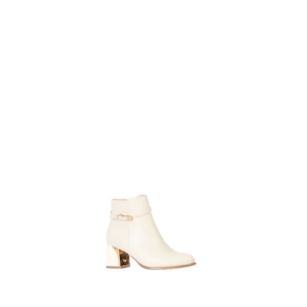 LaMara Paris Women's Elegant Buckled Block Heel Ankle Boot Off-White