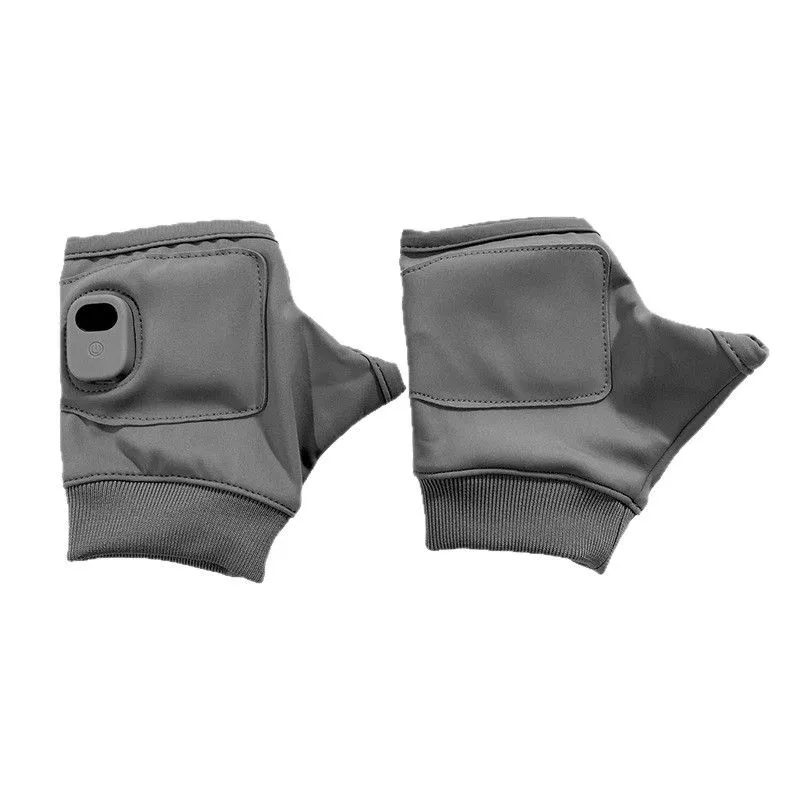 USB Electric Heated Half-Finger Gloves for Typing & Gaming - 3 Levels - Grey