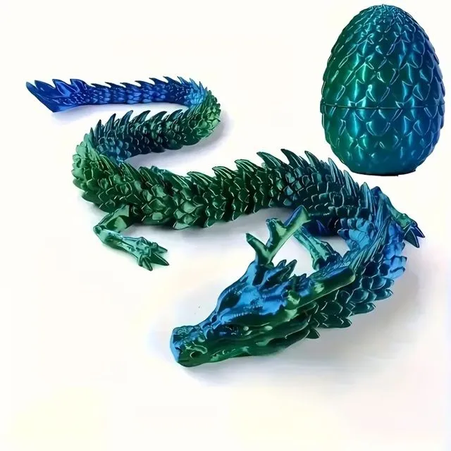 3D Printed Dragon Egg, Articulated Crystal Dragon Eggs with Dragon Inside - Blue-Green
