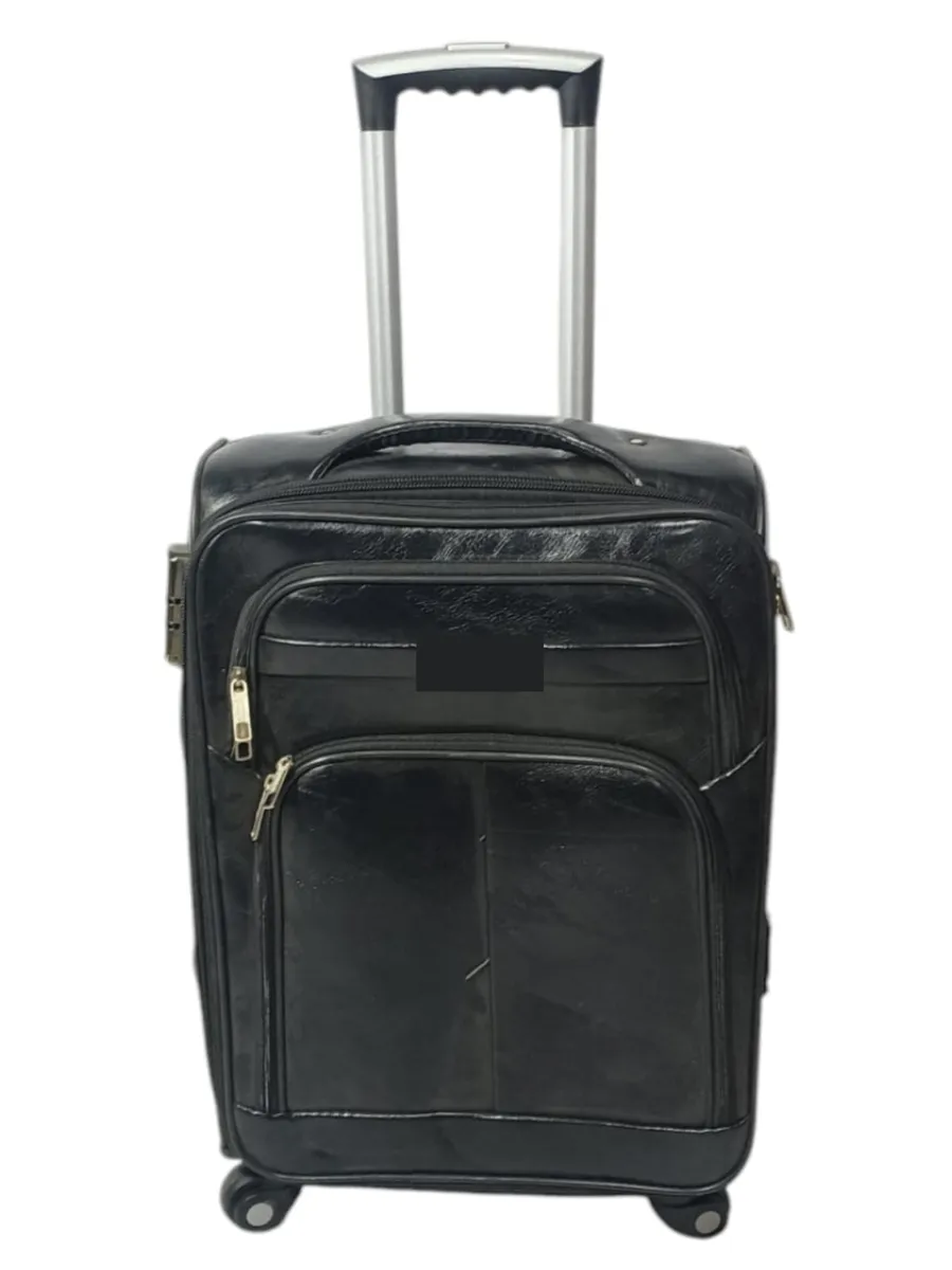 SMTE 27-Inch Leather Travel Suitcase - Black | Soft Shell