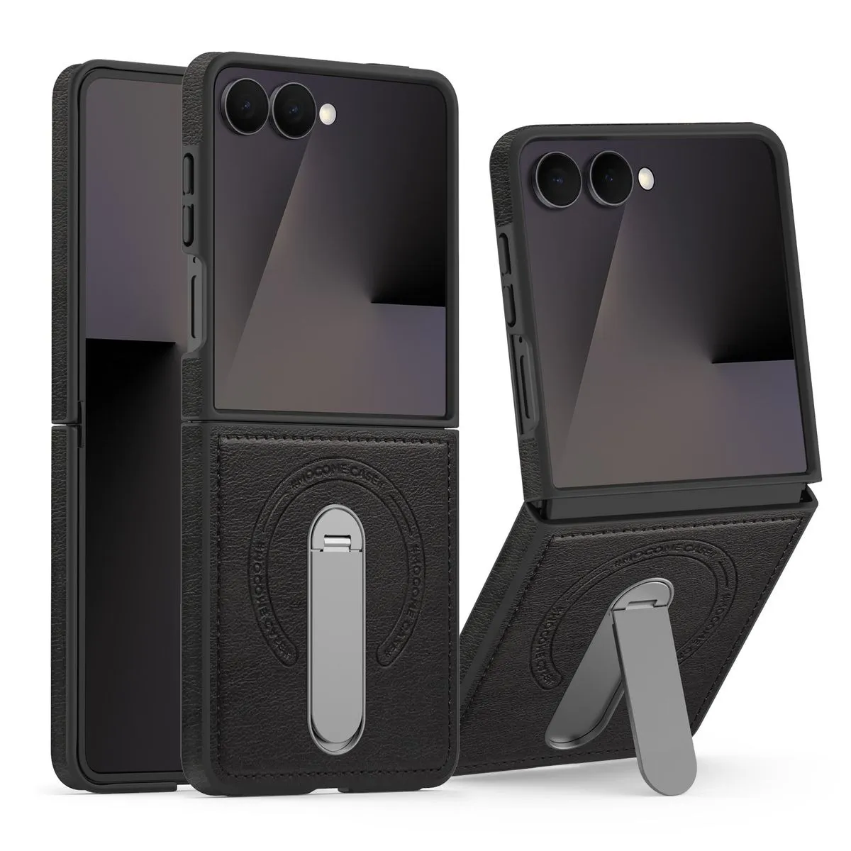 Leather Invisible Stand Phone Case Compatible With Samsung Z Flip 7 FE - Black