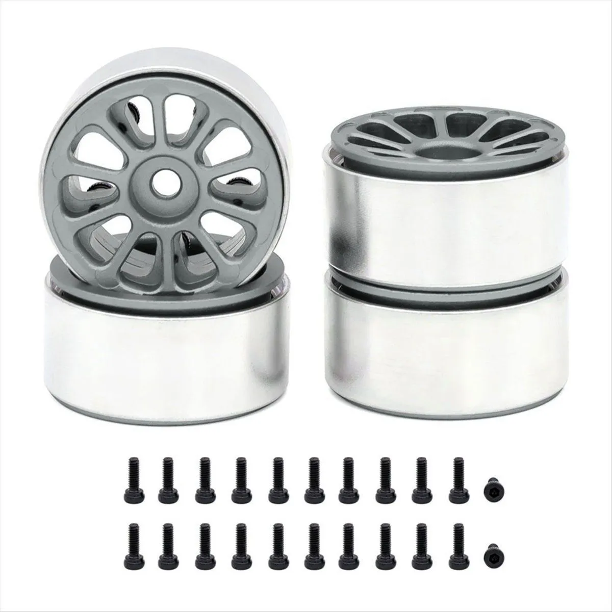 Metal Wheel Rims For 1/24 1/18 Rc Crawler Car 10-Spokes Grey