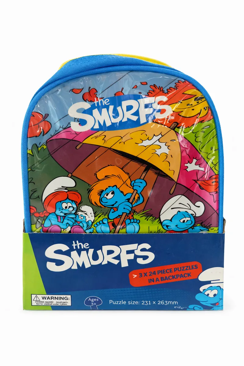 The Smurfs Puzzle Backpack - 3 x 24-Piece Jigsaw Puzzles for Kids