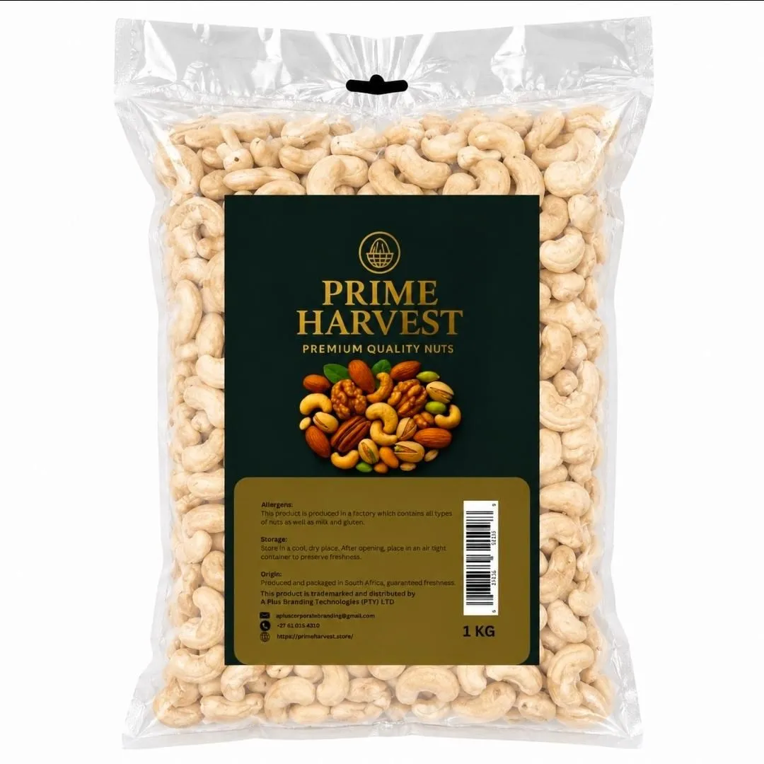 Prime Harvest Raw Cashew Nuts 1kg - Premium Whole Cashews | Healthy Snack