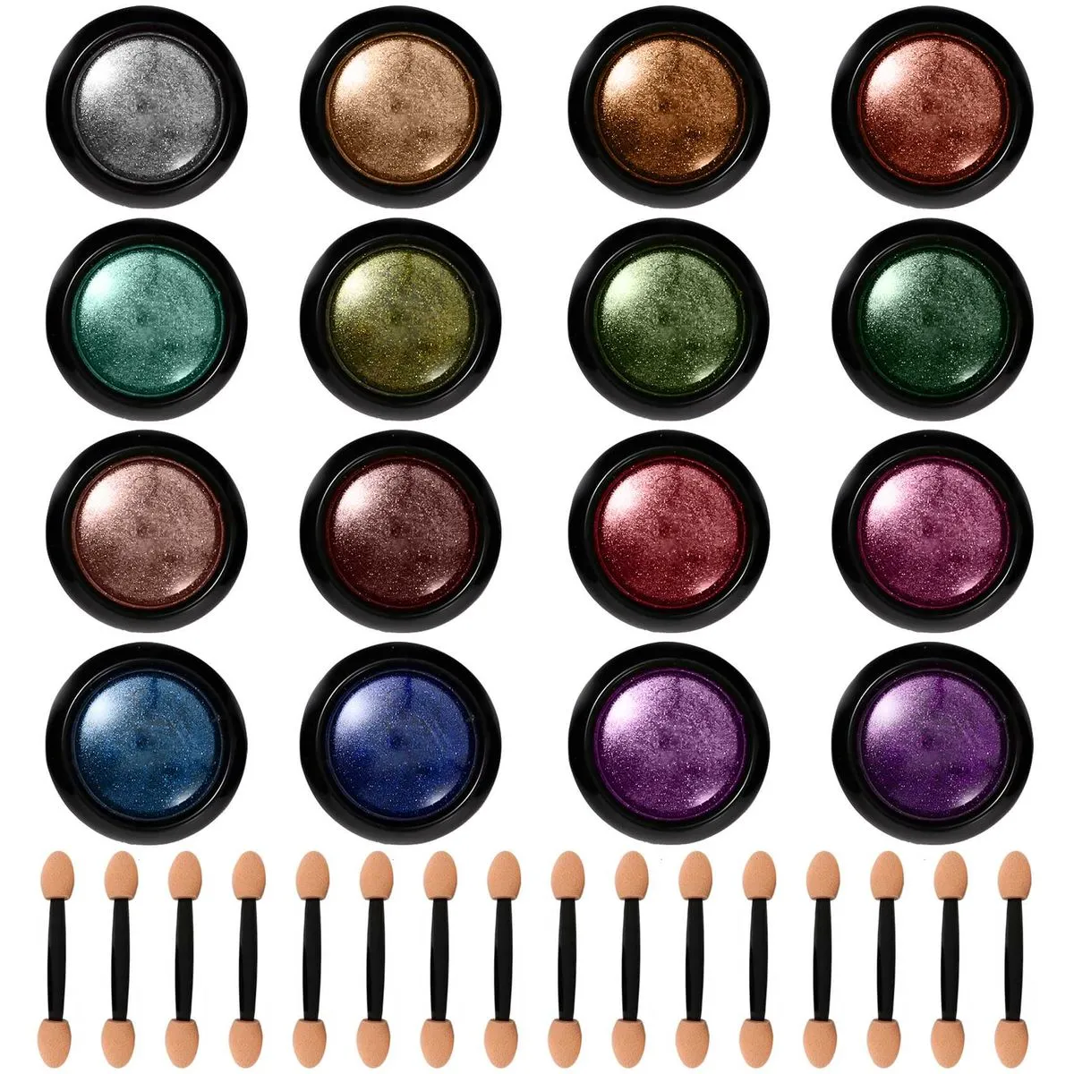 16 Jars Chrome Nail Powder Metallic Art with 16 Pcs Eyeshadow Sticks