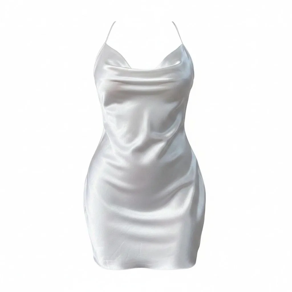 Women's Luxury Satin Mini Slip Dress - White